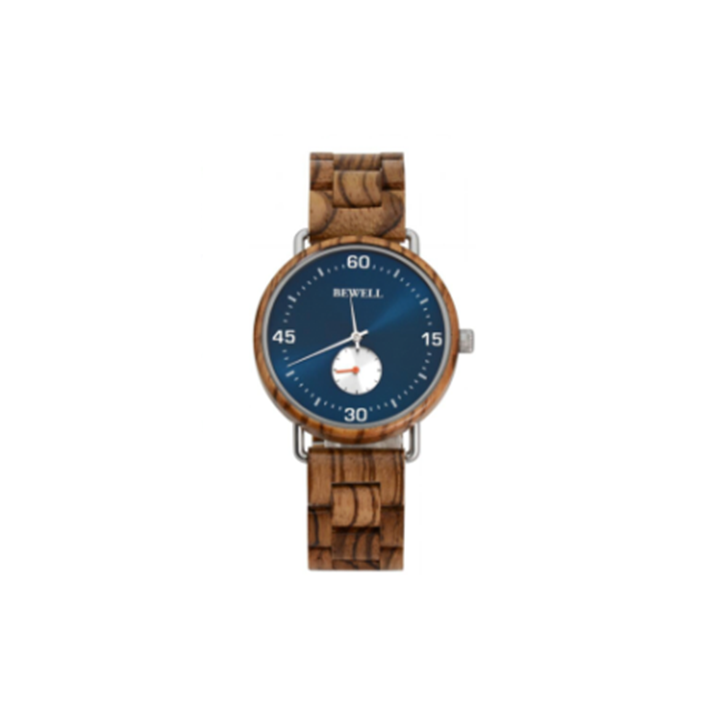 Wooden Watch - Zebra Wood Case & Band with Blue Face