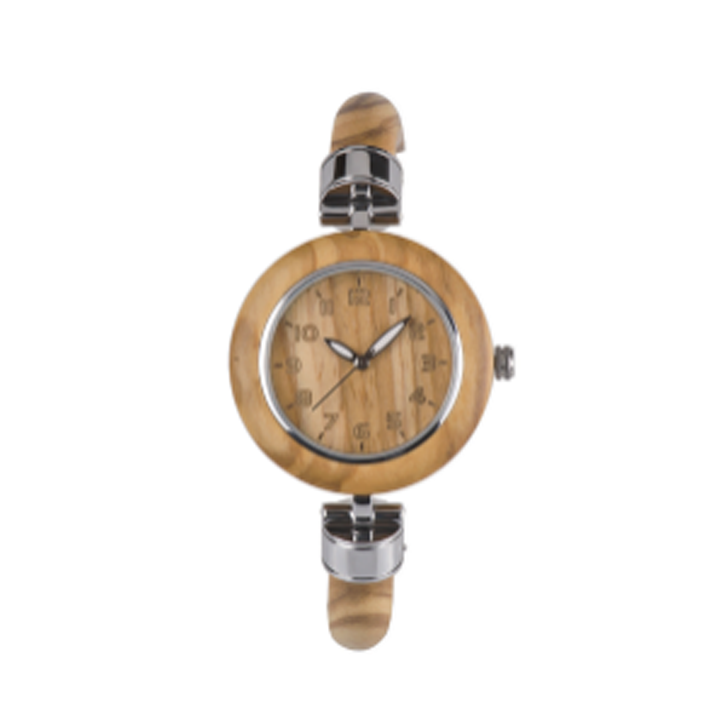 Wooden Watch - Olive Tree Wood & Silver IP Bracelet