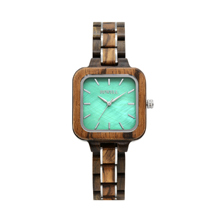 Wooden Watch - Square Black Sandalwood & Zebra Wood Case