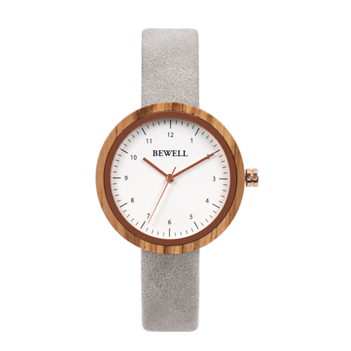 Wooden Watch - Vegan Grey Watch Band Zebra Wood Face