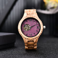 Wind Up Mechanical Olive Tree Wood Watch & Band - Purple 47mm