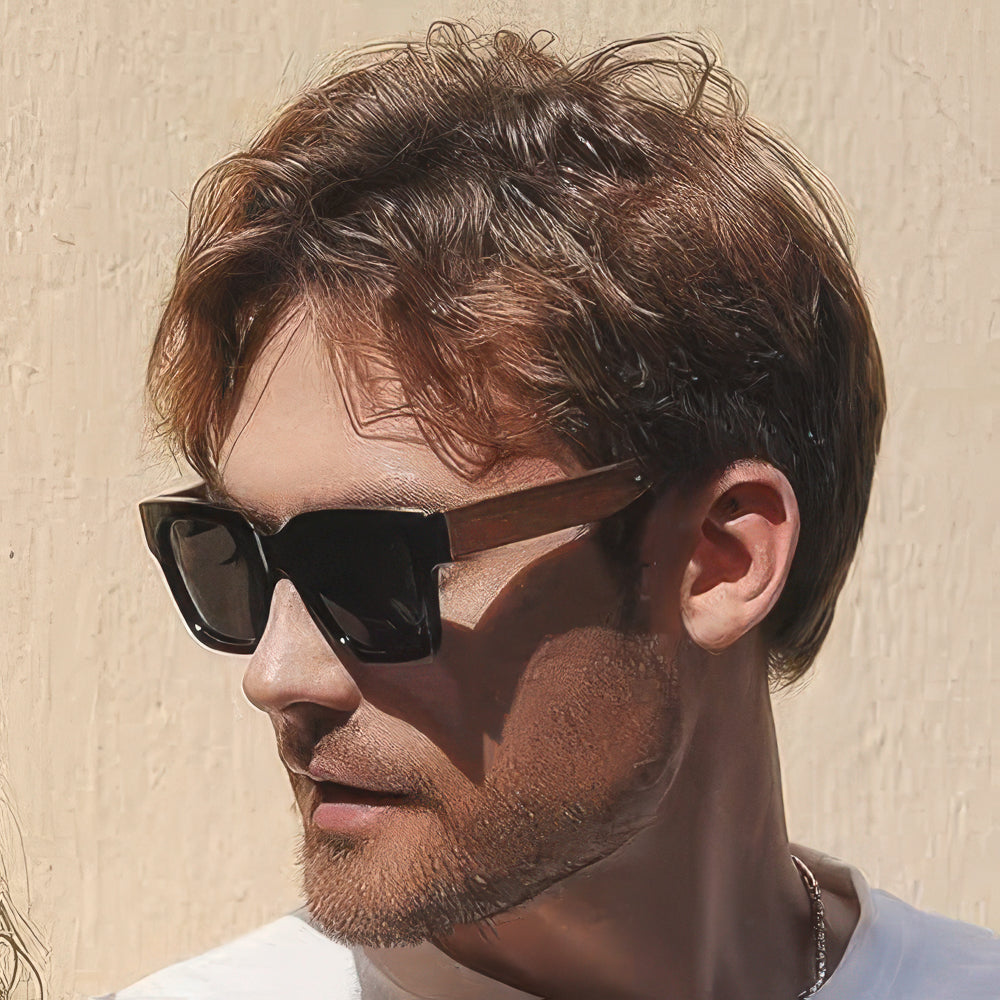 Oversize 50/50 Black & Walnut Wood - Polarised Sunglasses (Copy)