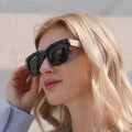 Oversize 50/50 Black & Walnut Wood - Polarised Sunglasses
