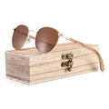 Round Brown Lens 50/50 Gold Metal & Zebra Wood - Polarised Sunglasses