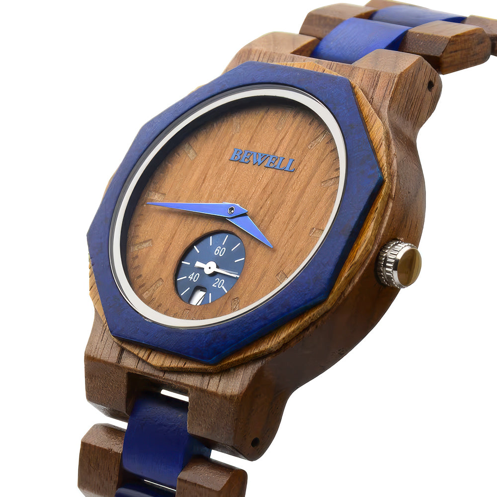 Blue Teak & Walnut Wood Watch & Band 43mm