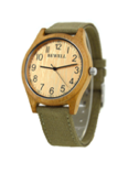 Wooden Watch - Bamboo Case  with Numbers and Pale Green Canvas Band