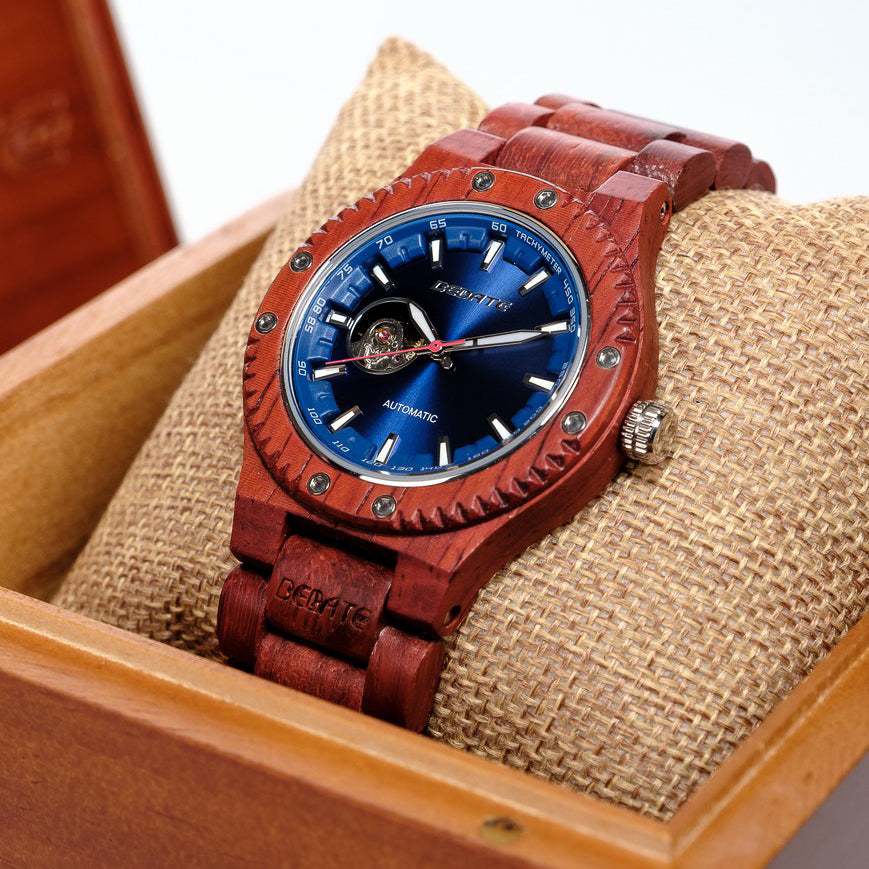 Rosewood Watch & Band - Mechanical Wind Up (Blue) 42mm