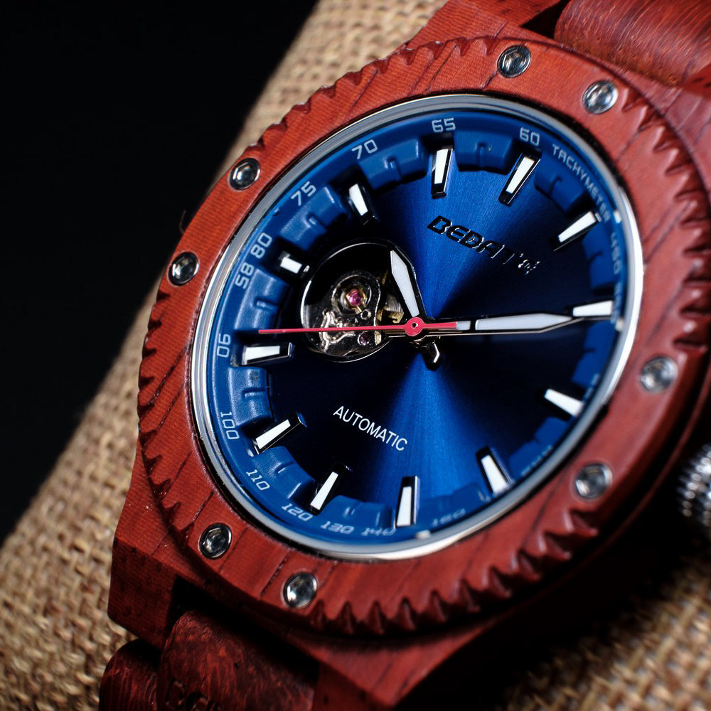 Rosewood Watch & Band - Mechanical Wind Up (Blue) 42mm