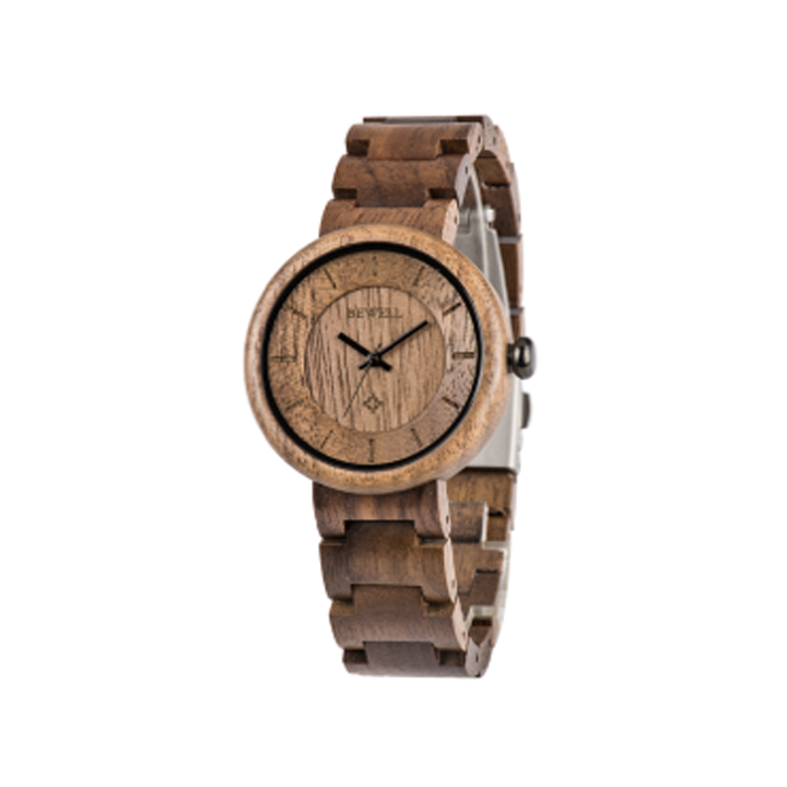 Wooden Watch - Walnut Wood Case & Band with Round Walnut Face