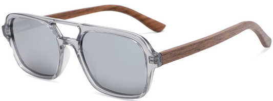 Wood Side Sunnies - Compact Clear Grey PC Frame with Walnut Temple POLARISED