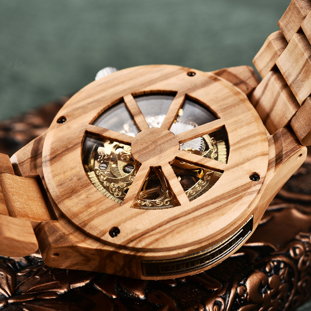 Automatic Olive Tree Wood Watch & Band - Purple 47mm