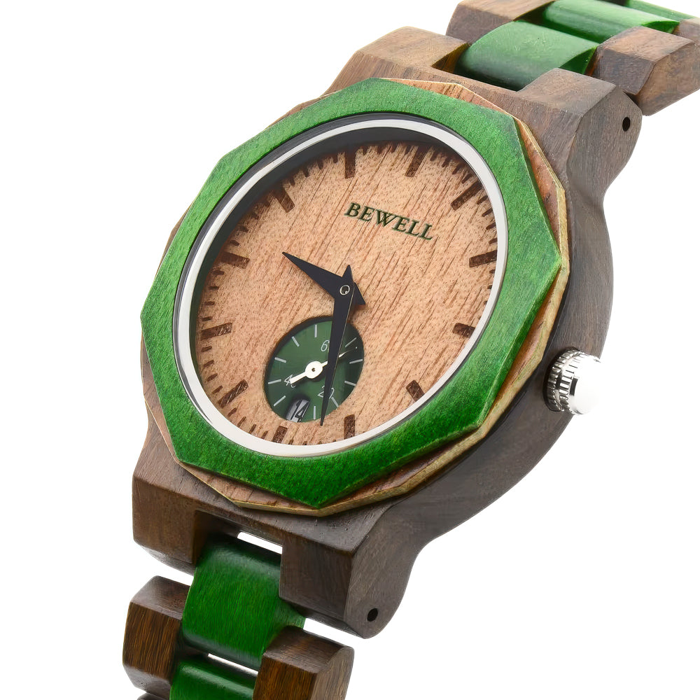 Green Teak & Walnut Wood Watch & Band 43mm