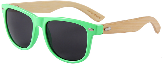 Wood Side Sunnies - Green PC Frame with Bamboo Temple UV 400