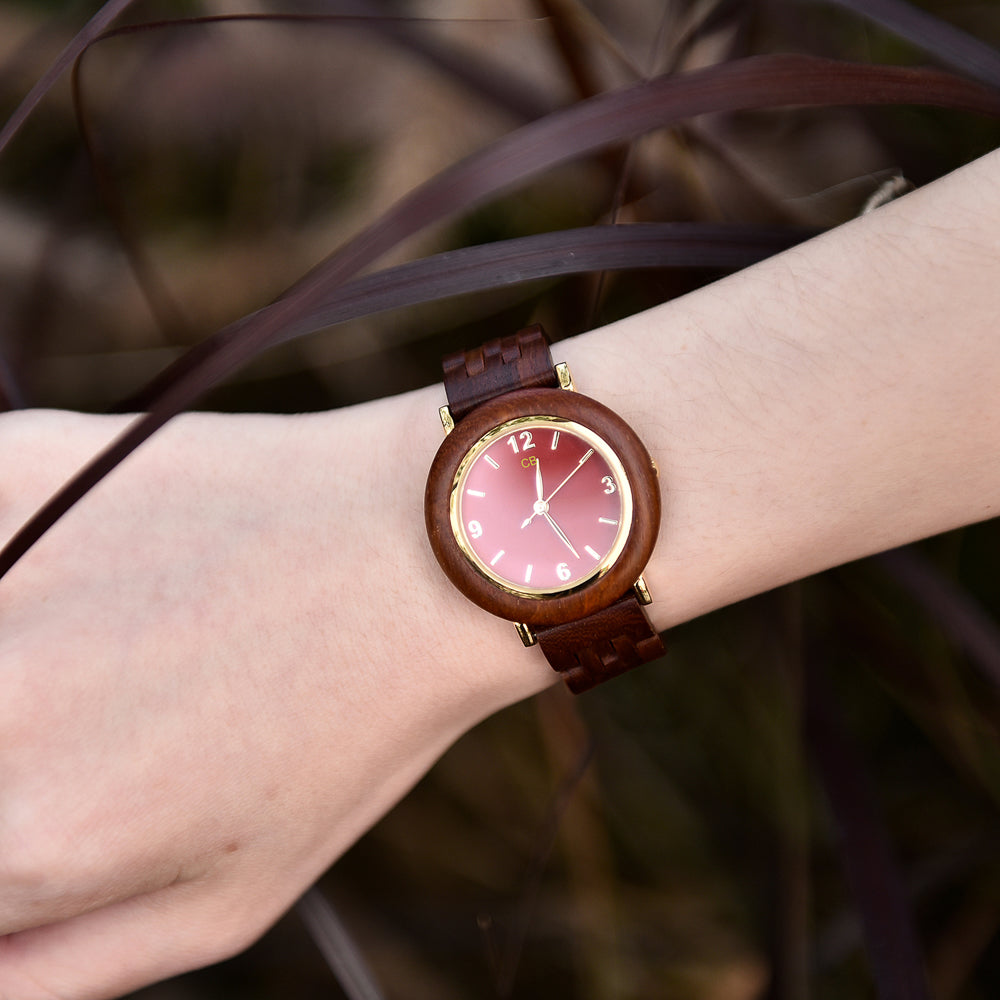 Red Sandalwood Watch & Band - Gold & Red 35mm