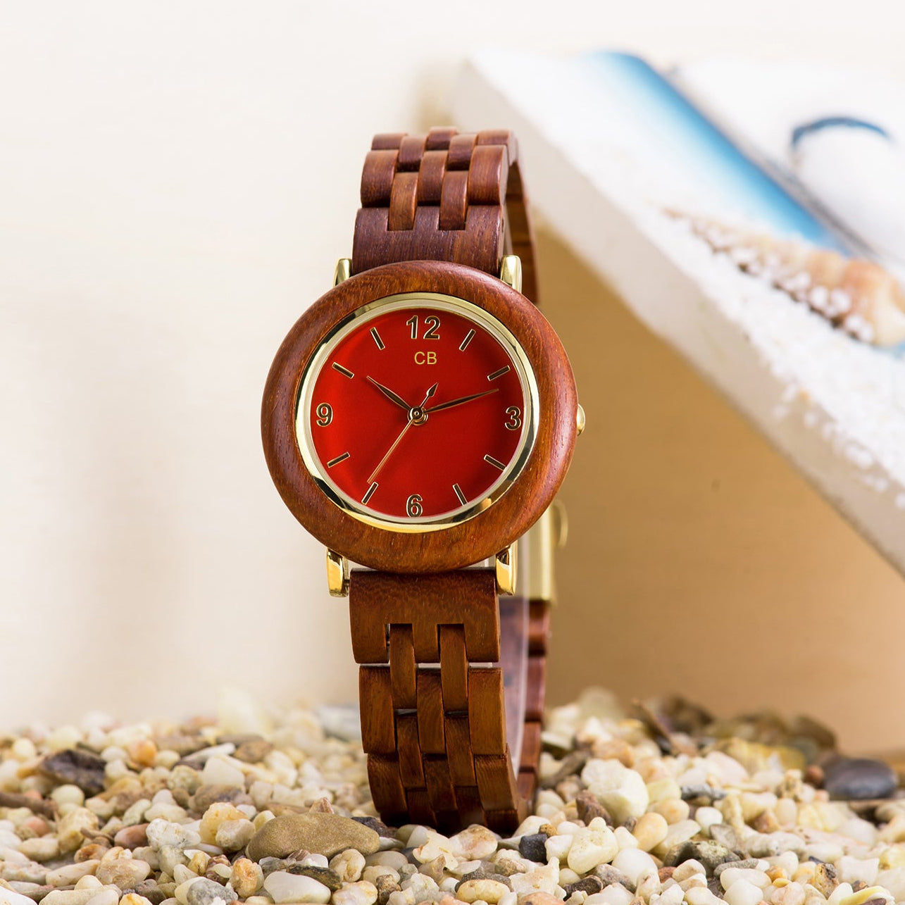 Red Sandalwood Watch & Band - Gold & Red 35mm