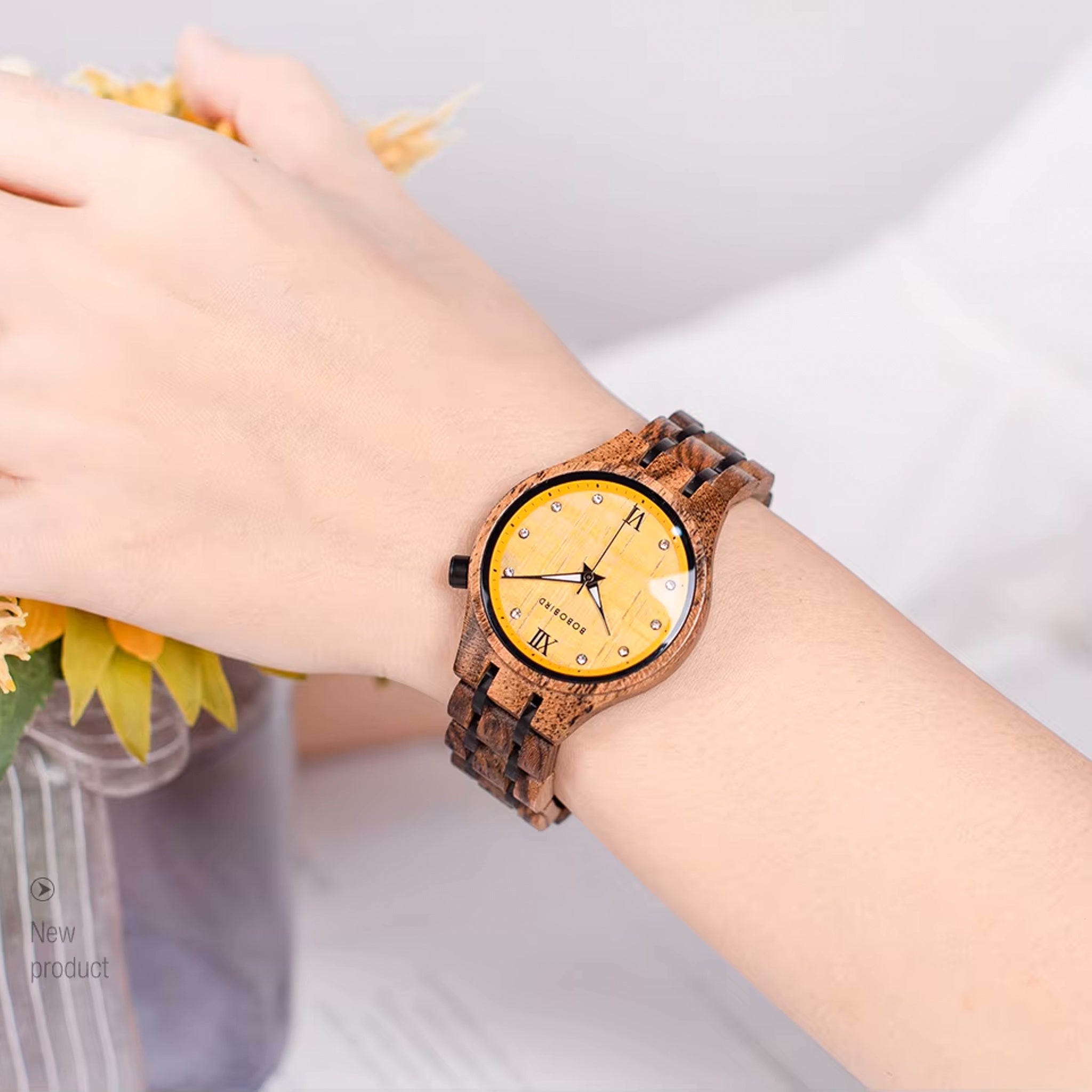 Zebra Wood Watch & Band - Yellow 35mm