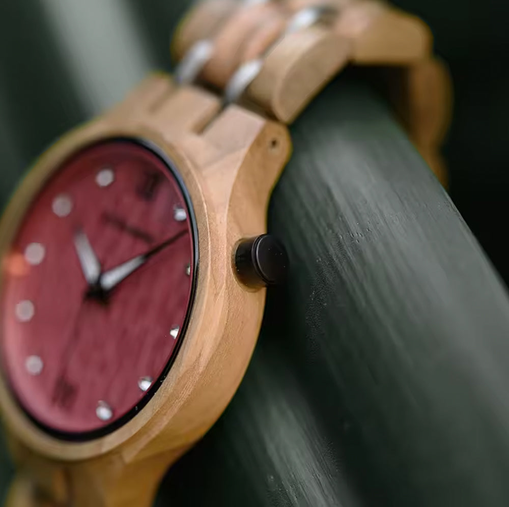 Olive Tree Wood Watch & Band - Pink 35mm
