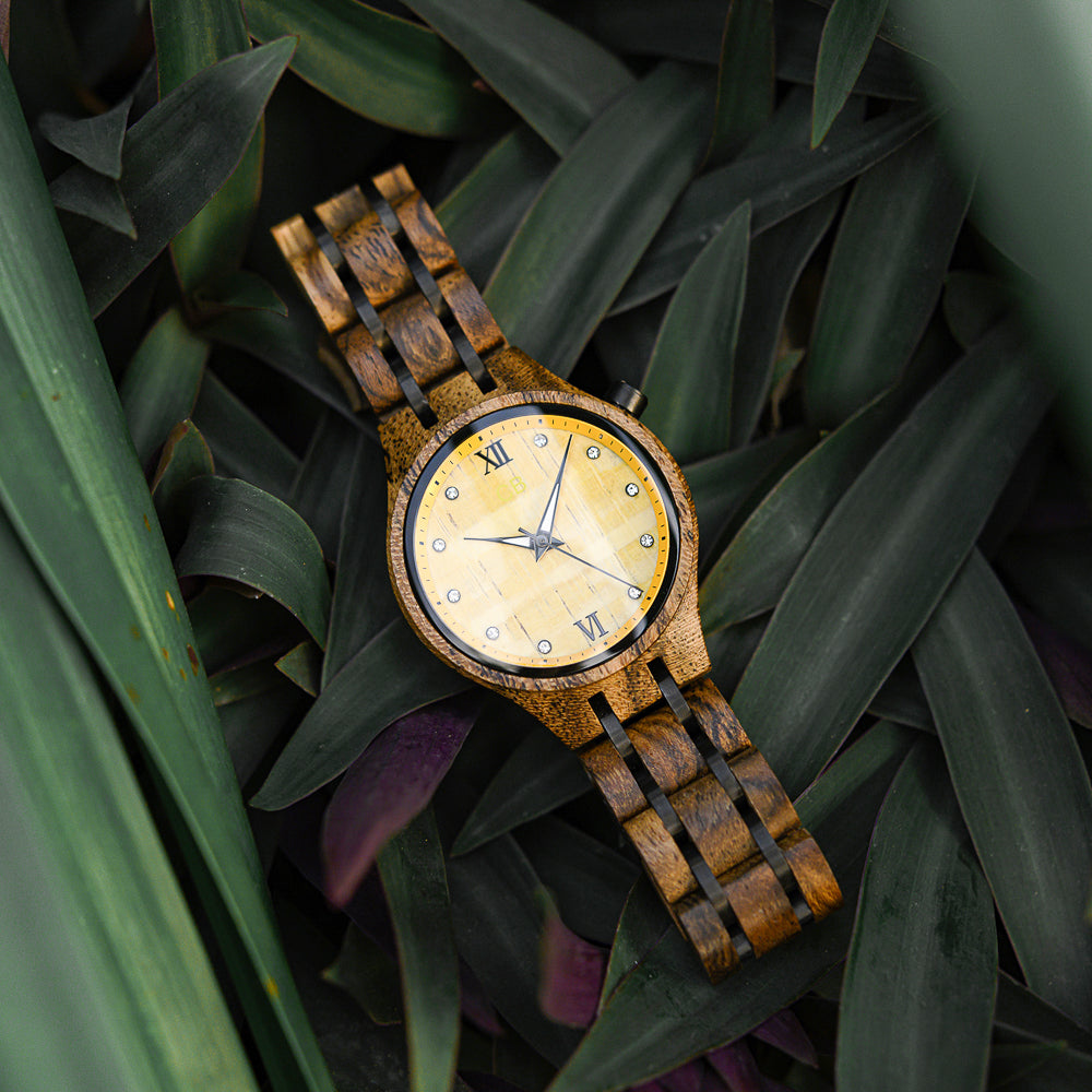 Zebra Wood Watch & Band - Yellow 35mm
