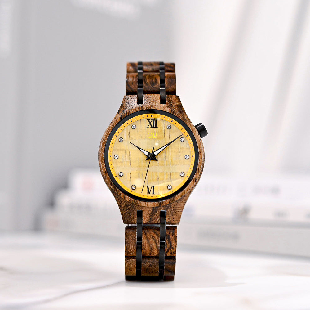 Zebra Wood Watch & Band - Yellow 35mm