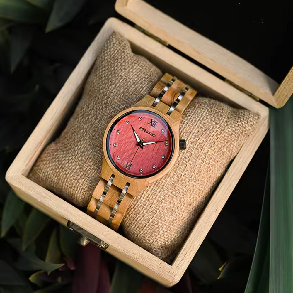 Olive Tree Wood Watch & Band - Pink 35mm