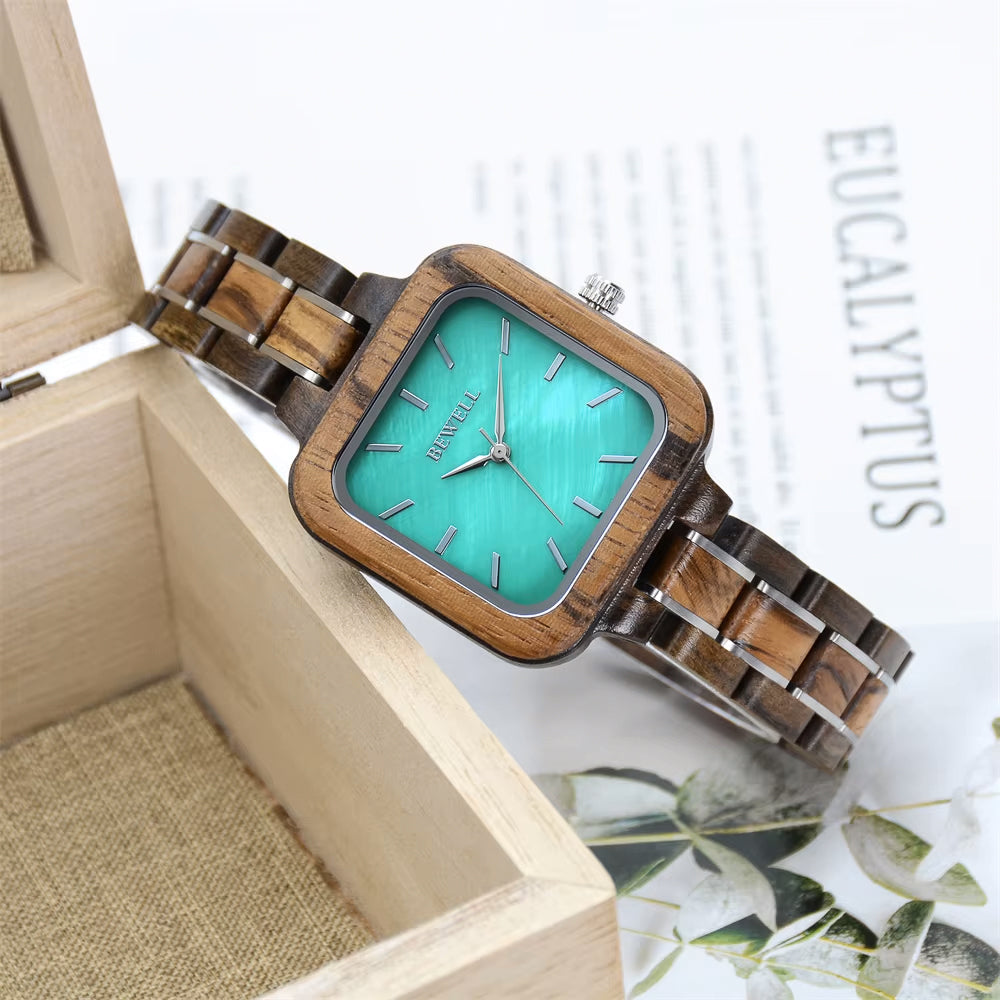Sandalwood & Zebra Watch - Mother of Pearl (Green) 35mm