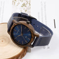 Dark Sandalwood Watch - Blue Face & Leather Band 40mm