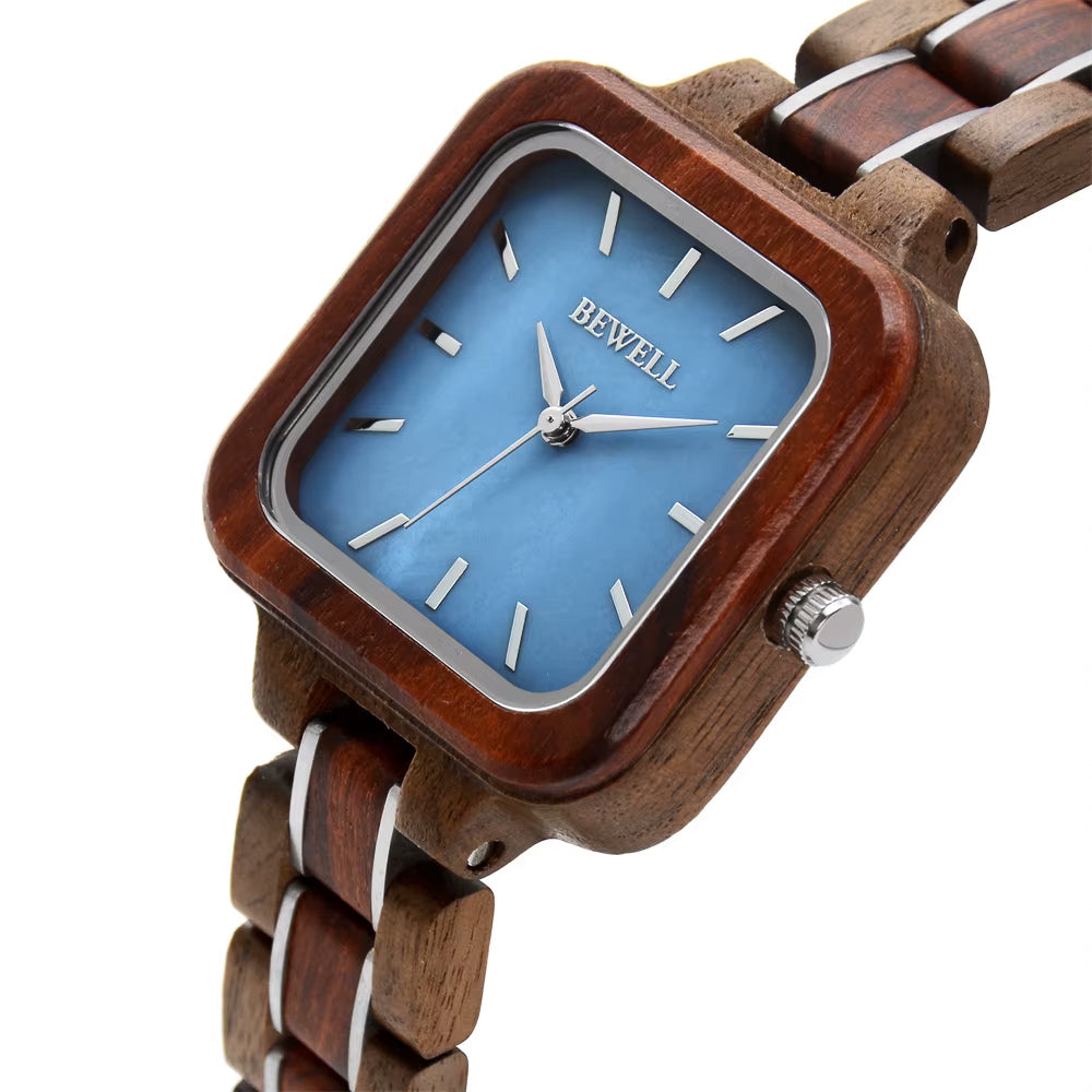 Walnut & Red Sandalwood Watch - Mother of Pearl (Blue) 35mm
