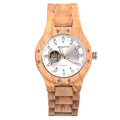 Olive Tree Wood Watch & Band - Mechanical Wind Up (White) 42mm