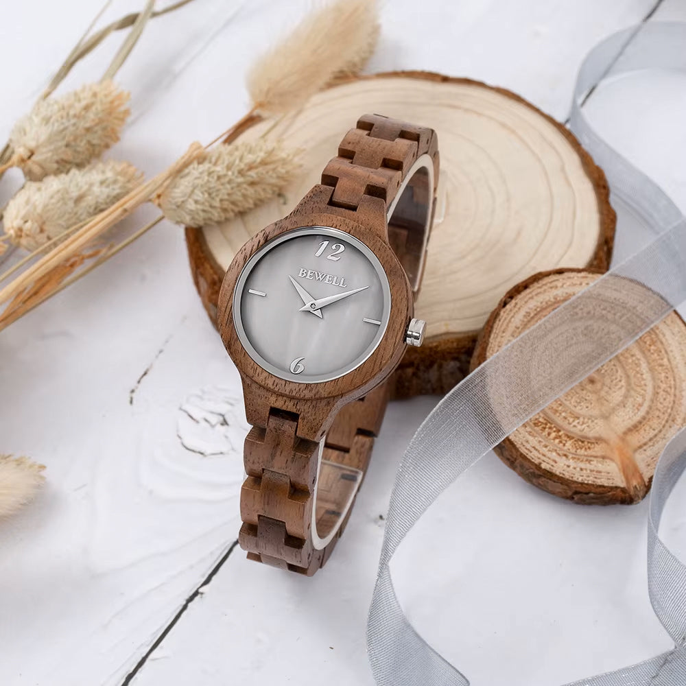 Walnut Wood Watch & Band - Mother of Pearl Face (Grey) 33mm