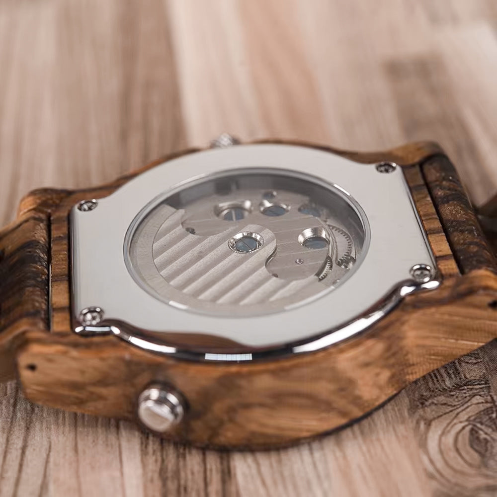 Zebra Wood Watch & Band - Wind Up Kinetic 41mm