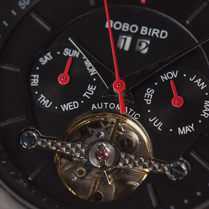 Ebony & Zebra Wood Watch & Band - Wind Up Kinetic 41mm