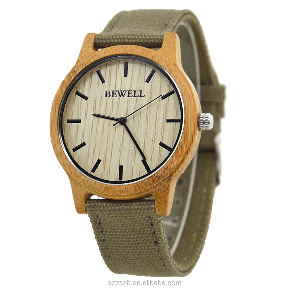 Bamboo Watch - Pale Green Canvas Band 42mm