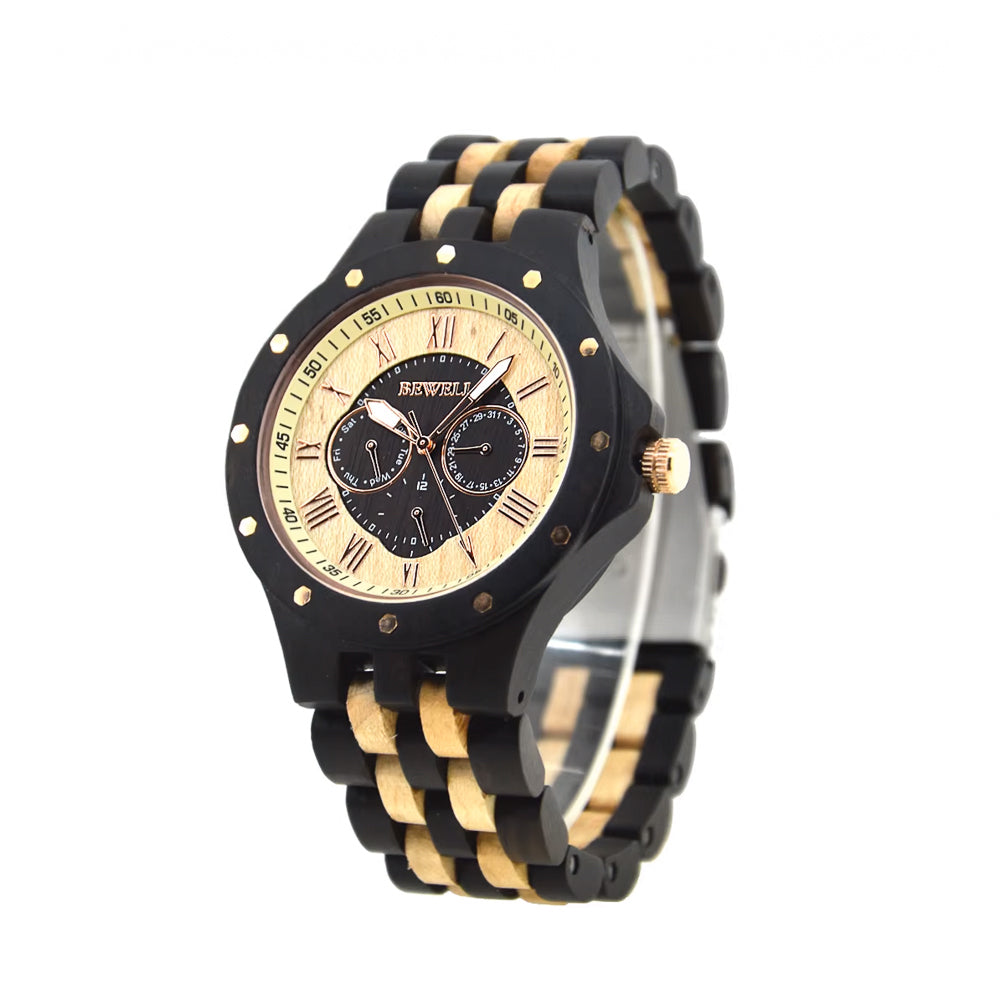 Maple & Ebony Wood Watch & Band - Day & Date 47mm