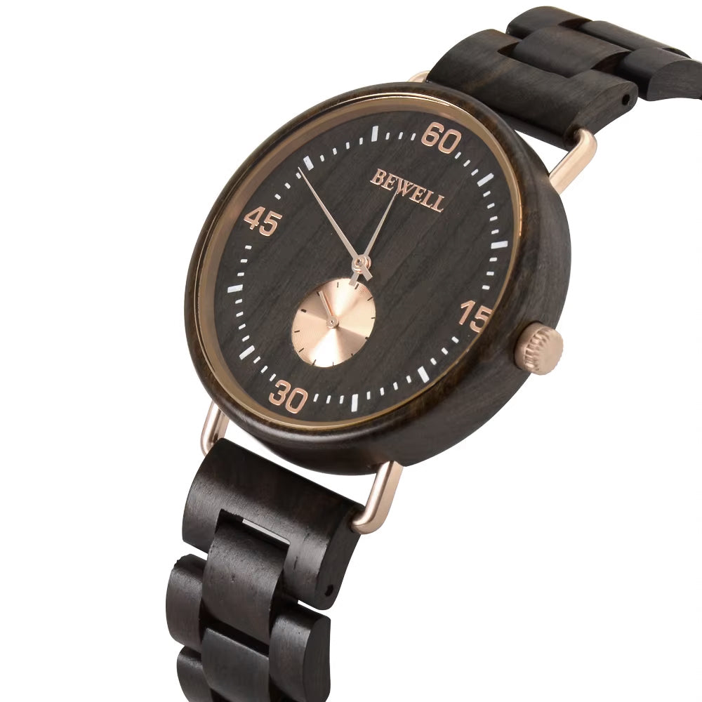 Dark Sandalwood Watch & Band - Rose Gold & Black 42mm