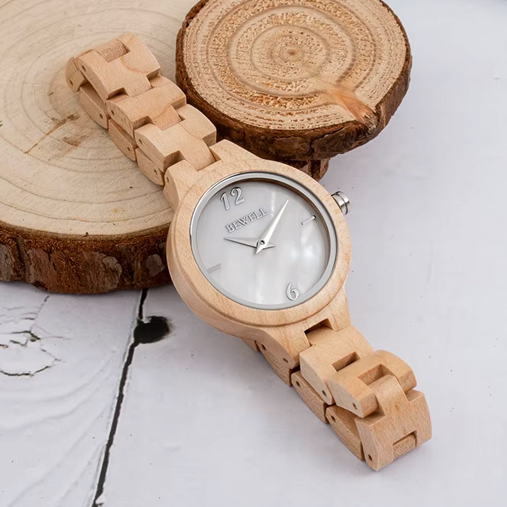 Maple Wood Watch & Band - Mother of Pearl Face (White) 33mm
