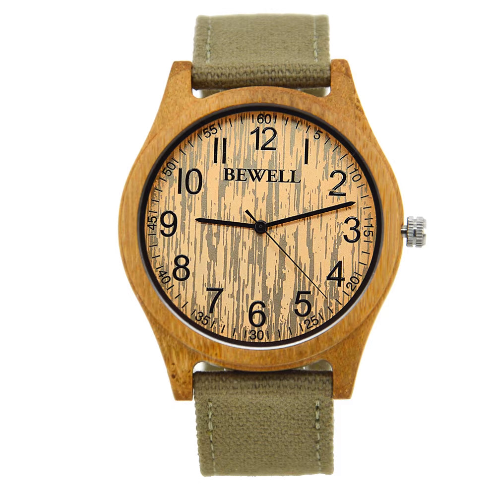 Bamboo Watch Large Numbers - Pale Green Canvas Band 45mm