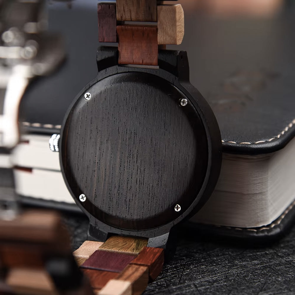 Mixed & Zebra Wood Watch & Band - Day & Date 44mm