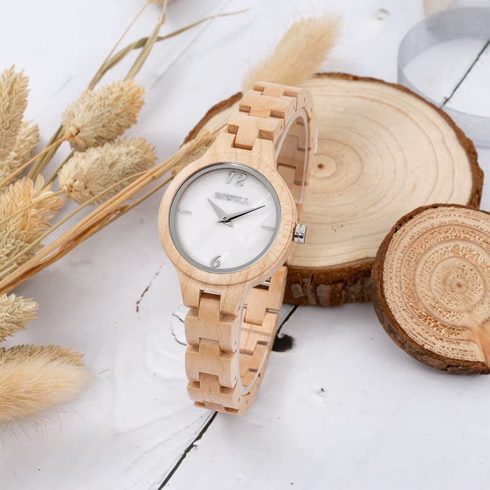 Maple Wood Watch & Band - Mother of Pearl Face (White) 33mm
