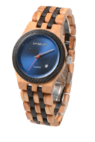 Wooden Watch - Olive Tree & Ebony Wood Face & Band with Blue Face with Date