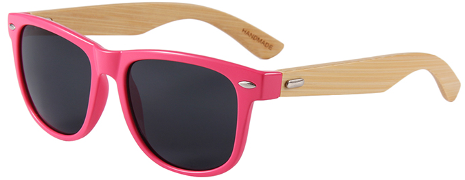 Wood Side Sunnies - Pink PC Frame with Bamboo Temple UV 400