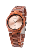 Wooden Watch - Red Sandalwood Case & Band with Rose Gold Metal Face