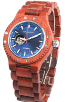 Wooden Watch - Rose Wood Face & Band with Blue Face - WIND UP MECHANICAL