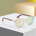 Round Mirror Lens 50/50 Silver Metal & Peacock Wood - Polarised Sunglasses