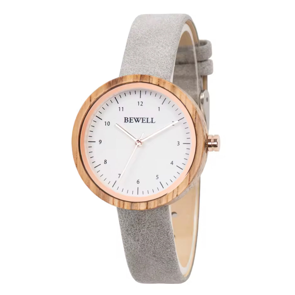 Zebra Wood Watch - Vegan Grey Band 37mm