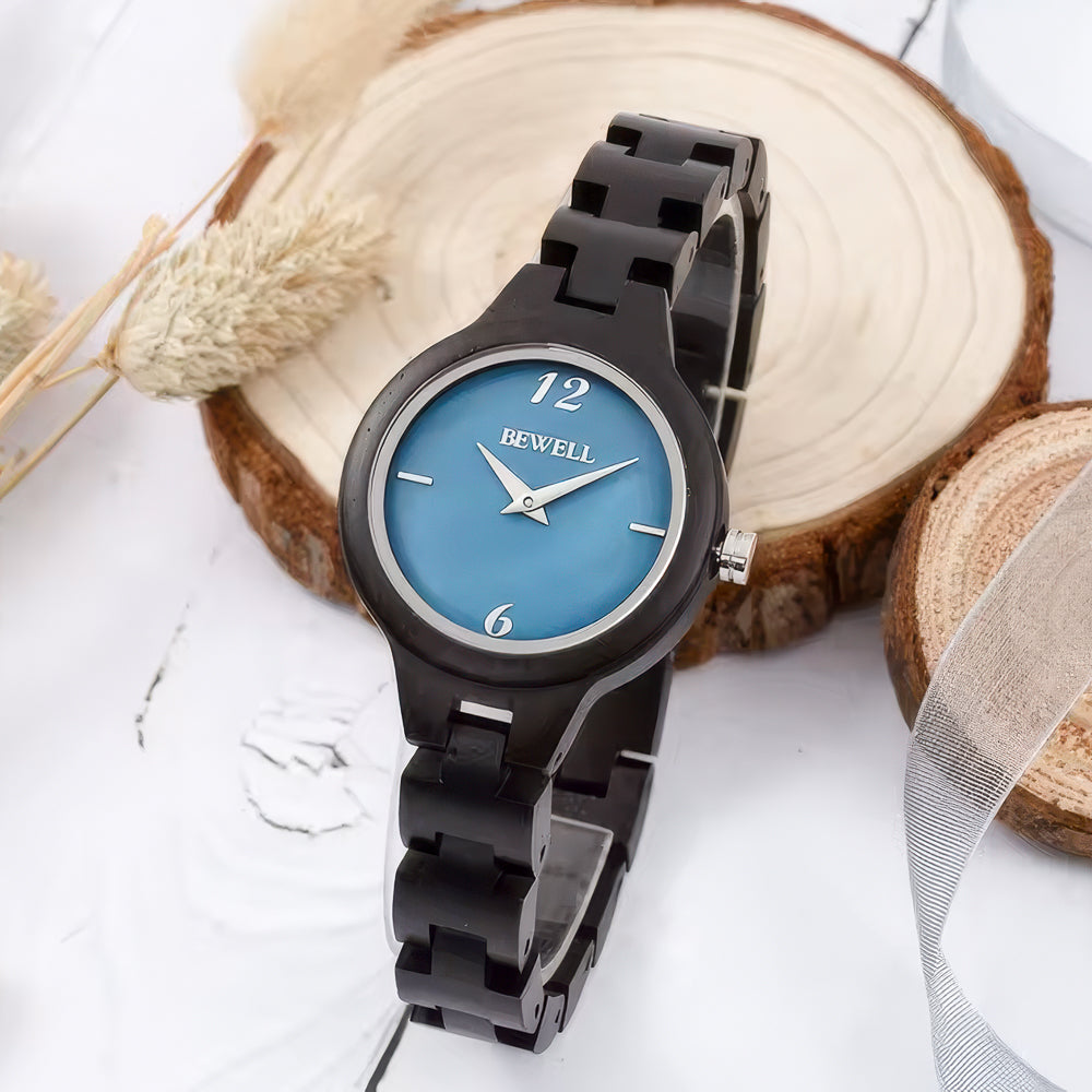 Ebony Wood Watch & Band - Mother of Pearl Face (Blue) 33mm