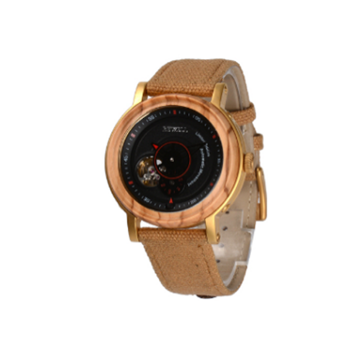 Wooden Watch - Olive Tree Wood with Beige Canvas Strap - AUTOMATIC