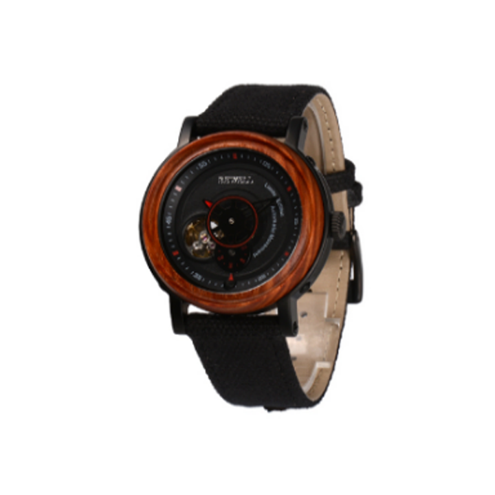 Wooden Watch - Red Sandalwood with Black Canvas Band - AUTOMATIC