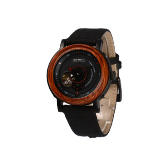 Wooden Watch - Red Sandalwood with Black Canvas Band - AUTOMATIC