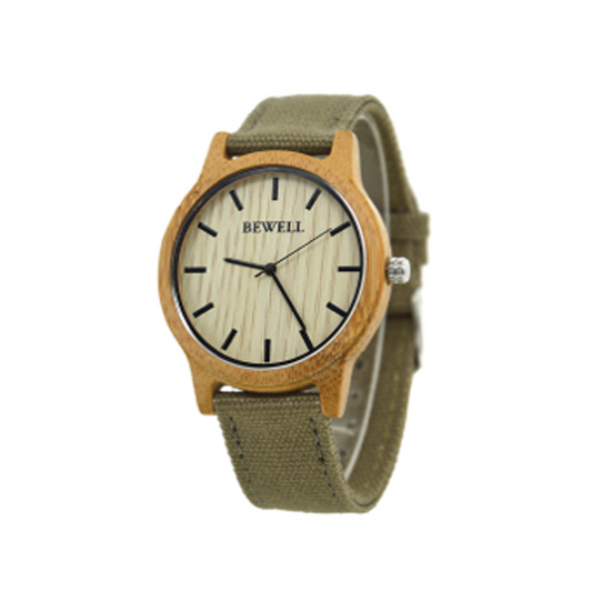 Wooden Watch - Bamboo Case with Pale Green Canvas Band