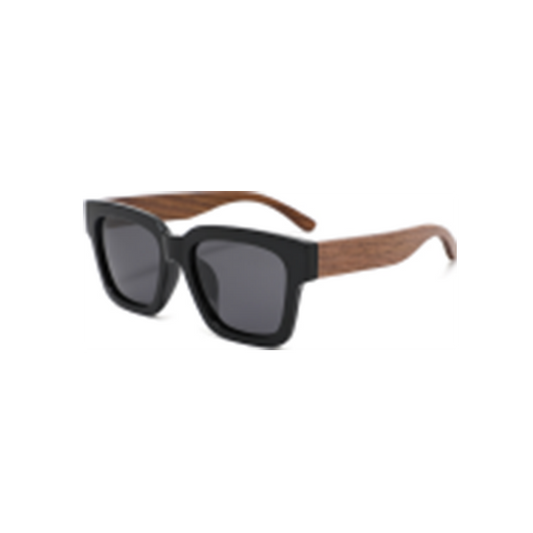 Wood Side Sunnies - Squarish Black PC Frame with Walnut Wood Temple POLARISED